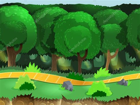 Estos dibujos animados los venden como stiquer pero los puedes decorar a mano alzada usando pincel y pintura acrílica negra y roja. Seamless cartoon forest landscape — Stock Vector © MrDeymos #67077113