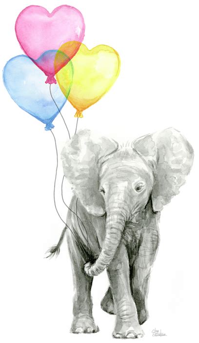 Download Hd Watercolor Elephant With Heart Shaped Balloons Fleece