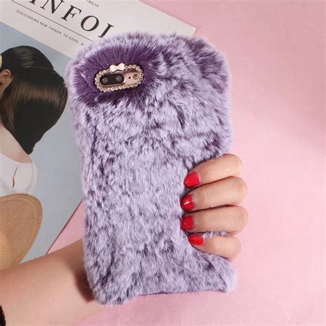 Luxury Cute Soft Warm Furry Fur Tpu Back Case For Iphone 7 7 Plus Women S Shape Rhinestone