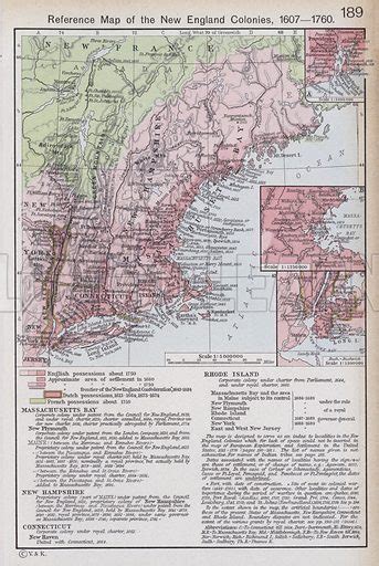Reference Map Of The New England Colonies 16071760 Stock Image Look