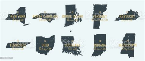 Set 2 Of 5 Highly Detailed Vector Silhouettes Of Usa State Maps With