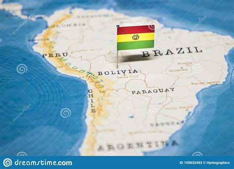 The Flag Of Bolivia In The World Map Stock Image Image Of Global