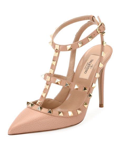 Valentino Rockstud Leather Caged Pump Nude Valentino Shoes Nude