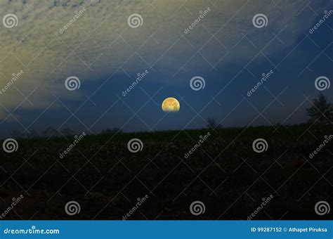 Full Moon Rises Over Horizon Of The Hill Stock Photo Image Of