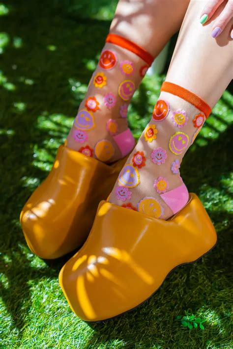 Sock Candy Happy Face Daisy Sheer Sock Urban Outfitters