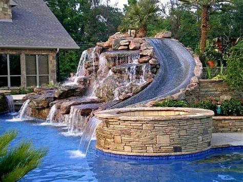 Water Slide Into Pool Dream Backyard Dream Pools Backyard
