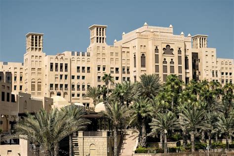 Famous Luxury Jumeirah Mina A Salam Hotel In Dubai Against A Blue Sky