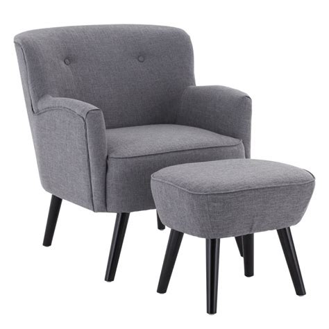 Measuring 33.5'' h x 27.5 w x 28'' d. Grey Button Back Fabric Armchair with Ottoman |Now £550 so Don't Delay