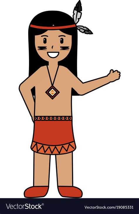 Cartoon Native American Indian In Traditional Vector Image