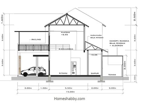 Denah Tampak Potongan Rumah 2 Lantai Modern Minimalis