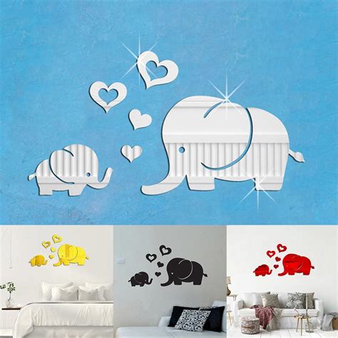 Mirror Elephant Wall Decoration Shape 3d Stickers New Modern Art Home