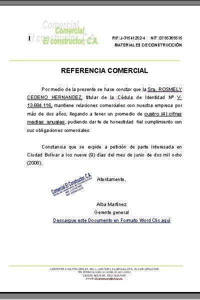 Modelo De Carta De Referencia Comercial Entre Empresas En Colombia Word