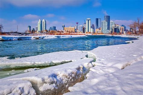 Blue Skies Over A Winter Calgary Stock Photo Image Of Calgarytower