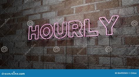 Hourly Glowing Neon Sign On Stonework Wall 3d Rendered Royalty Free