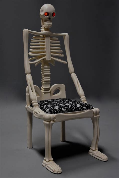 Highly Decorative Unusual Carved And Painted Wooden Skeleton Chair