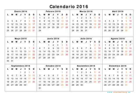 Calendario 2016 para imprimir gratis