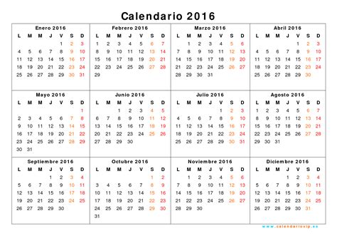 Calendario 2016 Para Imprimir Gratis