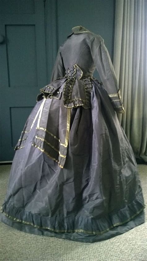 Superb 1860s Purple Silk Crinoline Day Dress Victorian Antique