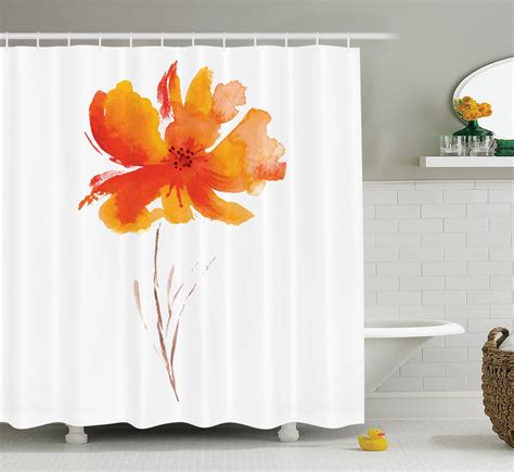 Watercolor Flower Decor Shower Curtain Set Single Poppy Flower On