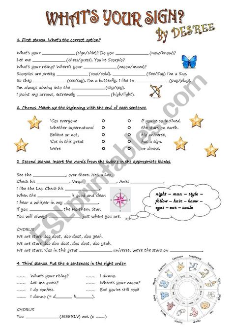 What´s Your Sign A Song By Des´ree Esl Worksheet By Arleen