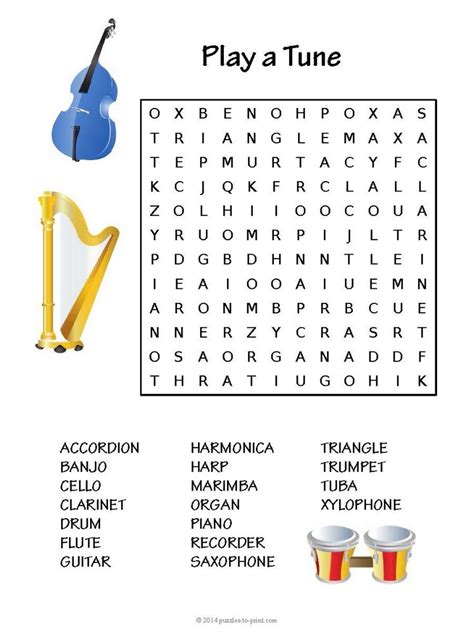 The large print word search makes it easy for kids to find and circle all the hidden words. Music Word Search