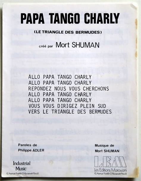 Partition Vintage Sheet Music Mort Shuman Papa Tango Charly 70s