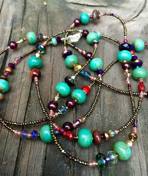 Single Strand Vintage Seed Bead Necklace With Turquoise And