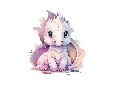 Cute Baby Dragon Watercolor Svg Clipart Gráfico Por Phoenixvectorart