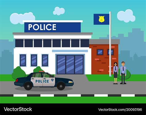 Policemen On The Background Of The Police Station Vector Image