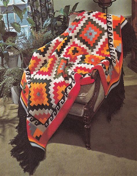 Afghan Crochet Pattern Southwest Indian Blanket 52 X 72 Etsy