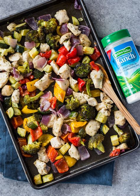The actual chicken itself is fitting for a low. 15 Minute Sheet Pan Garlic Ranch Chicken and Veggies ...