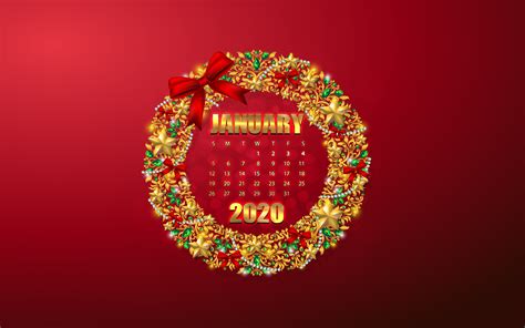 Download Wallpapers January 2020 Calendar Red Background January