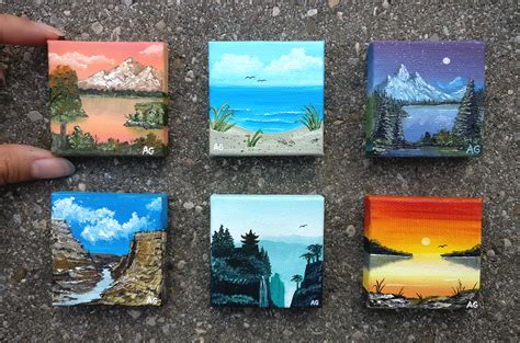 Mini Oil Paintings 2 X 2 Bob Ross Paintings Small Canvas Paintings