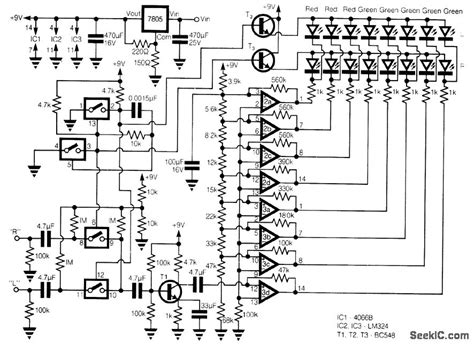 Then it will process the frequency of the audio signals and switch specific. STEREO_LED_VU_METER - Measuring_and_Test_Circuit - Circuit Diagram - SeekIC.com