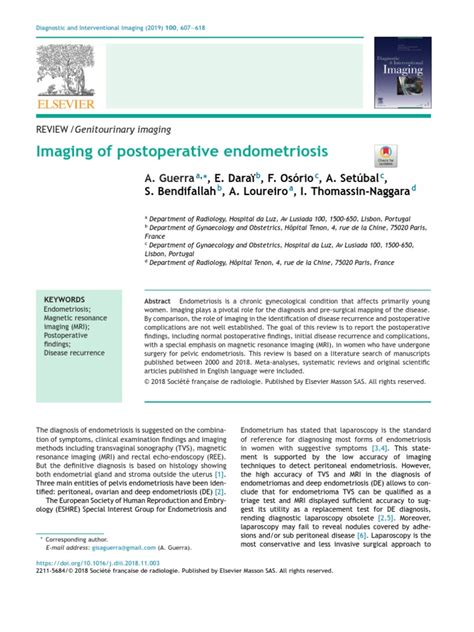 Imaging Of Postoperative Endometrios 2019 Diagnostic And