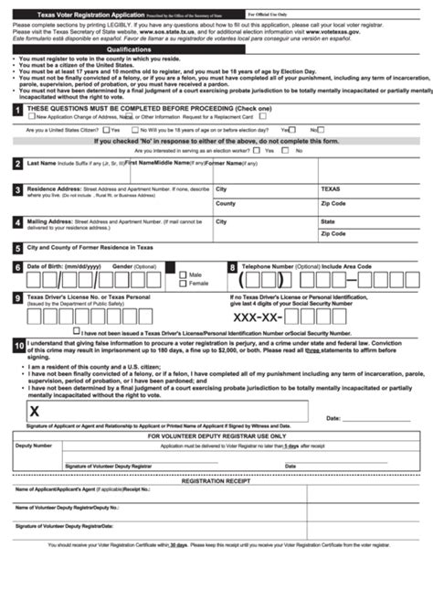 Printable Texas Voter Registration Form Printable Forms Free Online