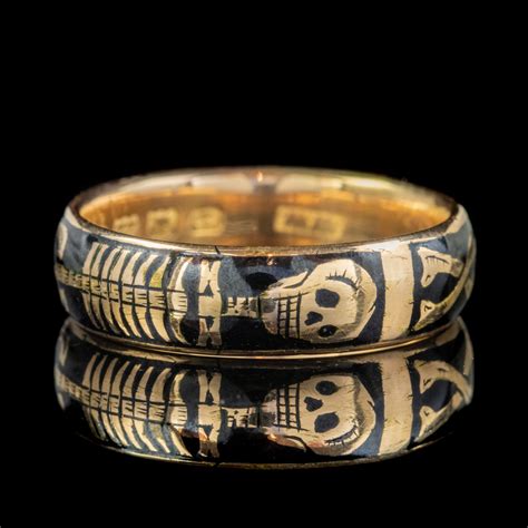 Memento Mori Enamelled Skeleton Band Ring 22ct Gold Dated 1900 20 806 La220067