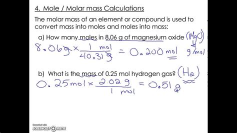 Mole And Molar Mass Calculations Youtube