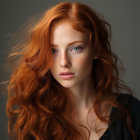 Premium Ai Image Portrait Of A Beautiful Redhead Woman With Long Wavy