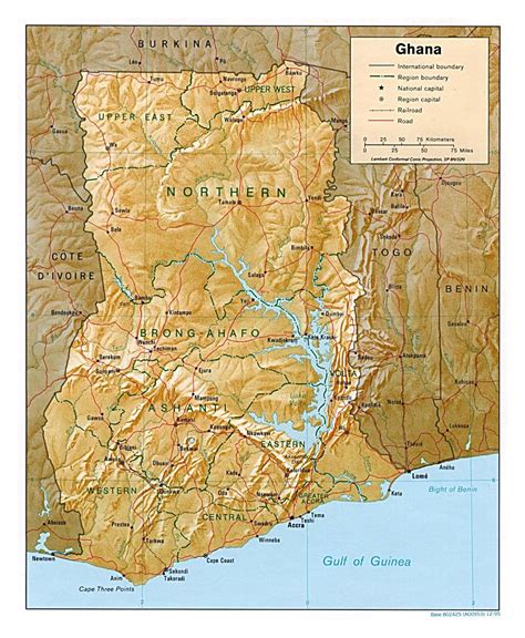 Large Political And Administrative Map Of Ghana With Relief Roads