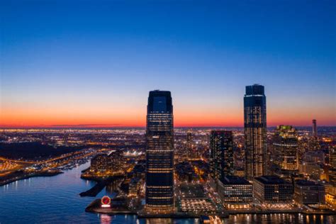 Panorama Jersey City Skyline Sunset Stock Photos Pictures And Royalty