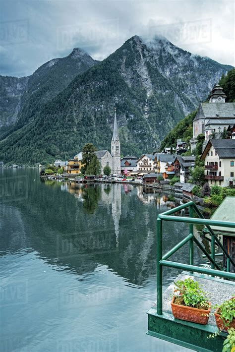 Hallstatt Village And Lake Obertraun Gmunden Austria Stock Photo