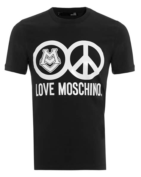 Love Moschino Mens Graphic T Shirt Circles Print Slim Fit Black Tee