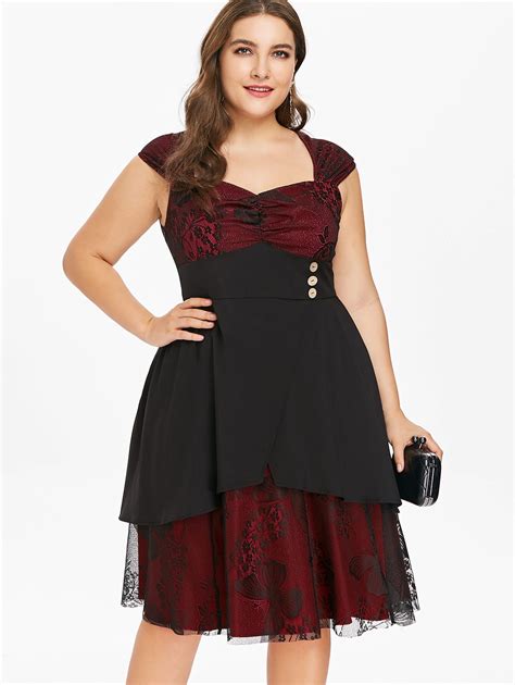 Wipalo Plus Size Vintage Dress Women V Neck Sleeveless Butterfly Print Retro Dress Lace