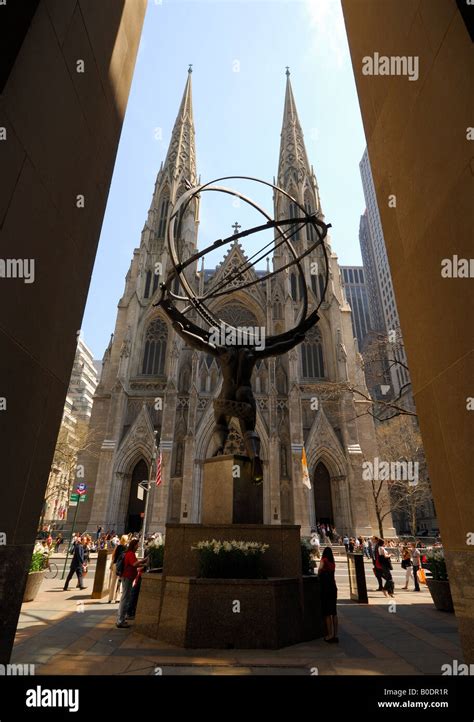 Saint Patrick Cathedral In New York Viewed From Behind The Statue Of