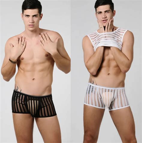 New Mens Underwear Man Sexy Seethrough Mesh Stripe Fashion Boxer