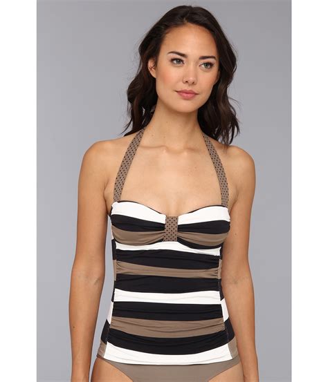 Lyst Tommy Bahama Rugby Stripe Dot Halter Cup Tankini Top In Black