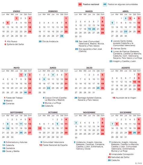 Festivos Calendario Laboral De 2015 Actualidad El PaÍs