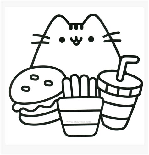 Cat With Food Coloring Page Easy Cool Coloring Pages Hd Png Download