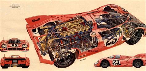 Porsche 917 Racing Car Cutaway Drawing In High Quality